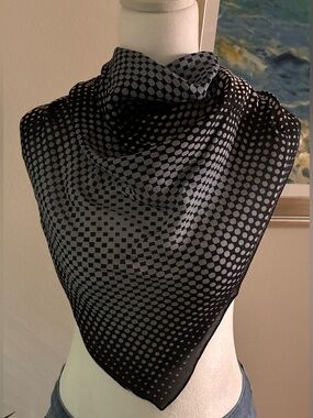 Echo Scarf Black Blue Beige Geometric 30” Vintage